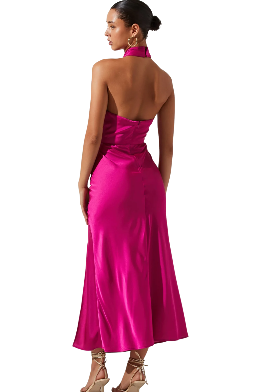 green halter backless dress Ruched Backless Halter Long Prom Dress with Slit Navy / Large main image 1