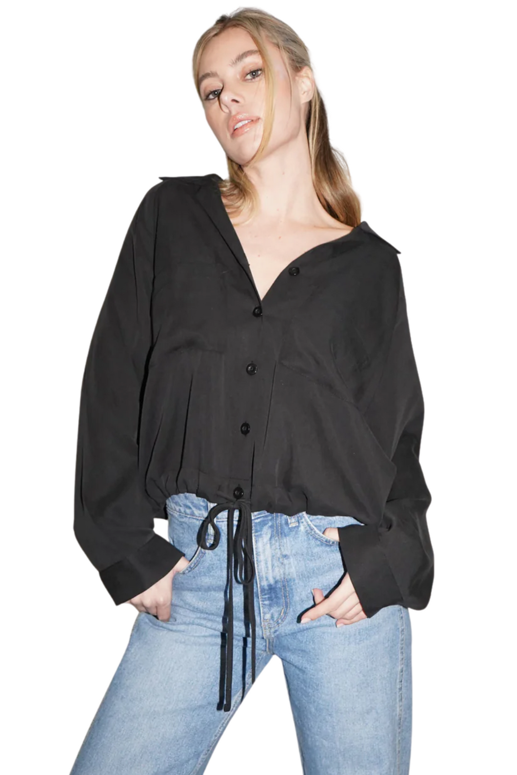 Drawstring Button Up Top